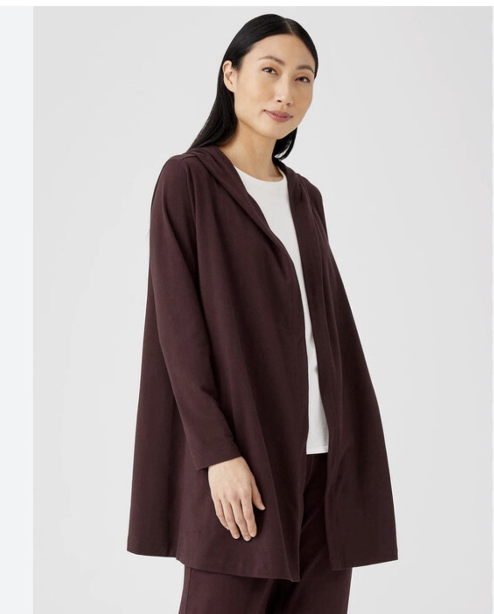 Eileen Fisher Womens Large Traceable Organic Cotton Jersey Hooded Cozy Jacket
